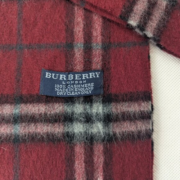 BURBERRY London Classic Nova Check Knit 100% Cashmere Neck Warmer Maroon SCARF - Picture 3 of 7